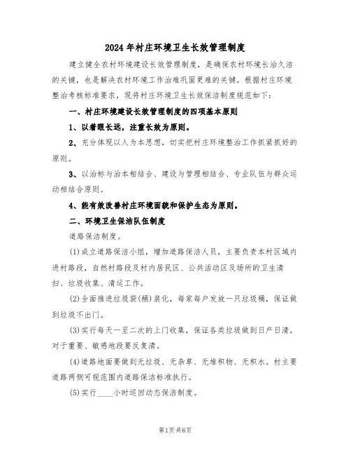 2024年村庄环境卫生长效管理制度(二篇)