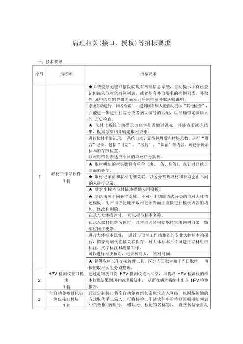病理相关(接口授权)等招标要求
