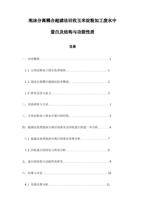 泡沫分离耦合超滤法回收玉米淀粉加工废水中蛋白及结构与功能性质