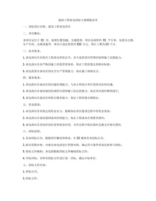 建筑工程承包招标方案模板范本