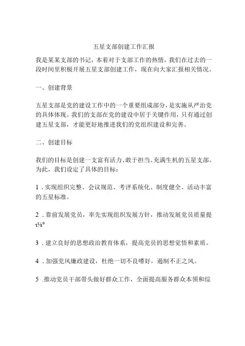 五星支部创建工作汇报