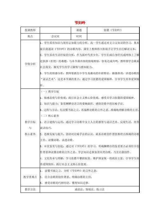 第二单元10酬赠诗四首节妇吟教案粤教版选修唐诗宋词元散曲蚜