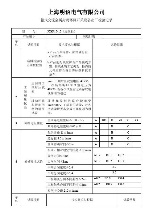 XGN15-12出厂试验报告