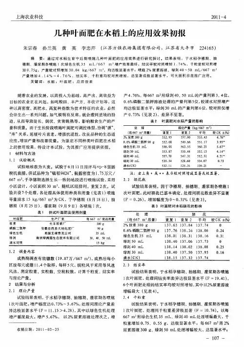 几种叶面肥在水稻上的应用效果初报
