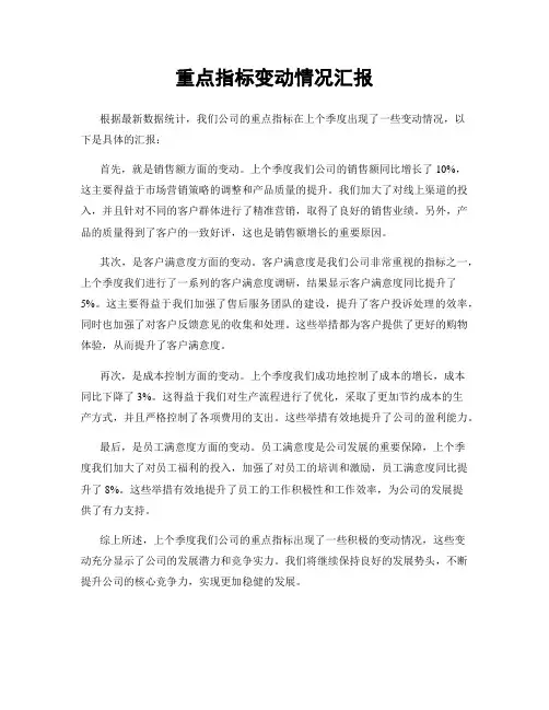 重点指标变动情况汇报