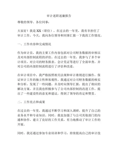 审计述职述廉报告