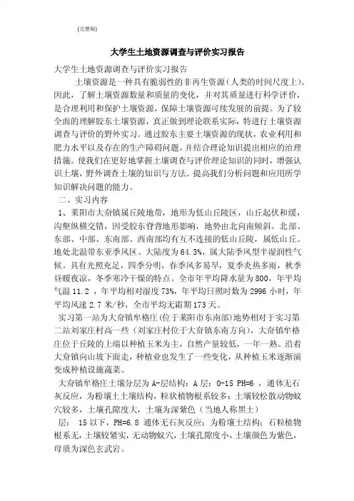 大学生土地资源调查与评价实习报告（完整版）
