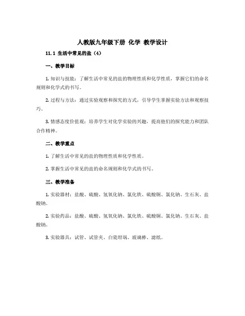 人教版九年级下册 化学 教学设计 11.1生活中常见的盐4