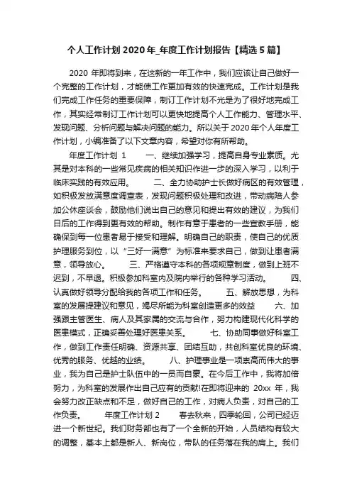 个人工作计划2020年_年度工作计划报告【精选5篇】