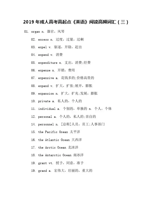 2019年成人高考高起点《英语》阅读高频词汇(三)