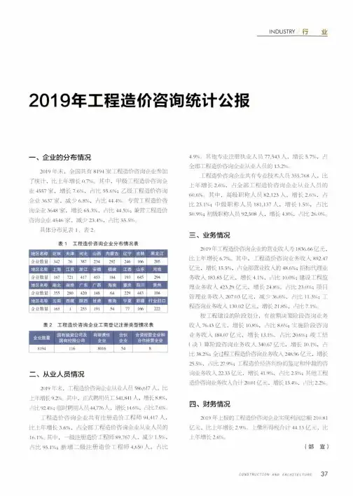 2019年工程造价咨询统计公报