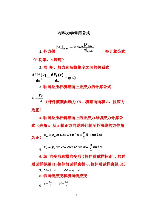 材料力学公式汇总
