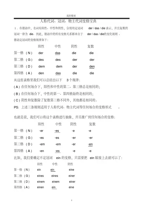 (完整版)德语人称代词、冠词、物主代词变格宝典