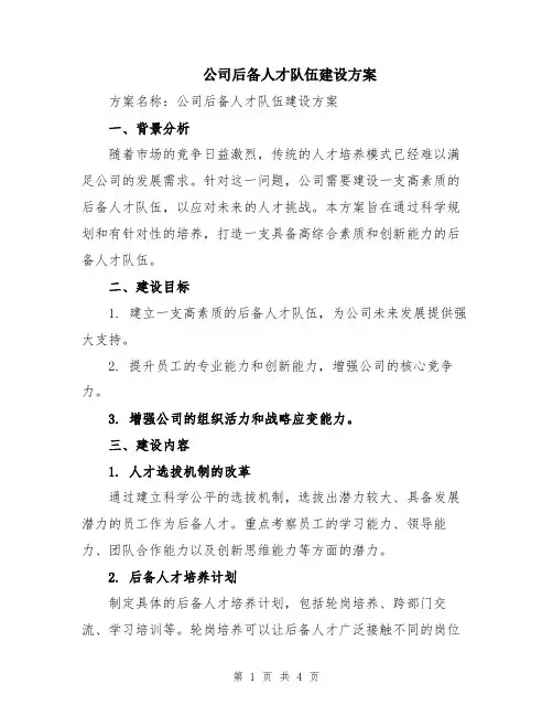 公司后备人才队伍建设方案
