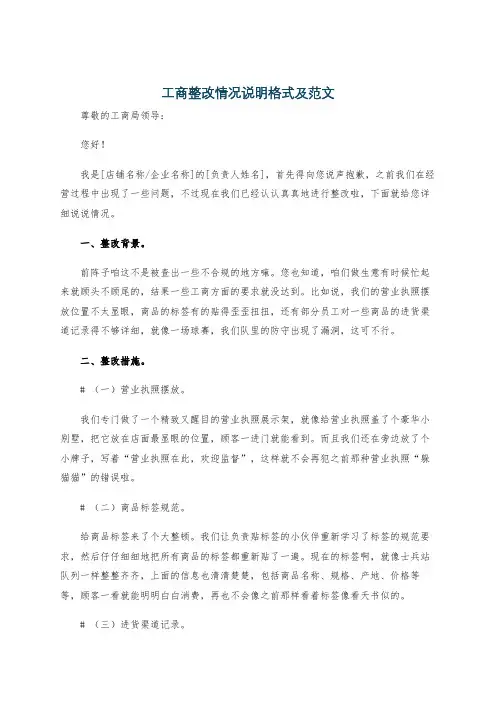 工商整改情况说明格式及范文