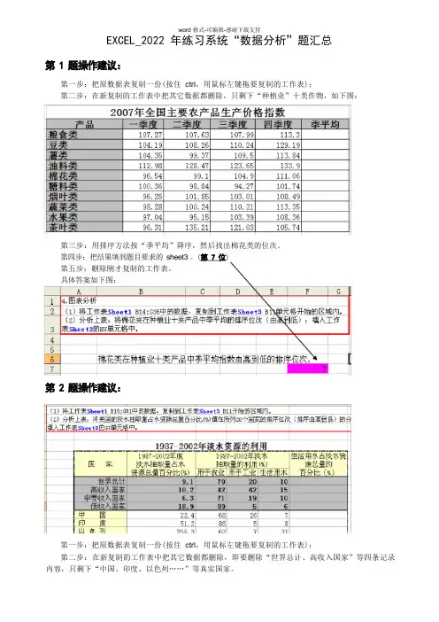 EXCEL2022版数据分析题汇总