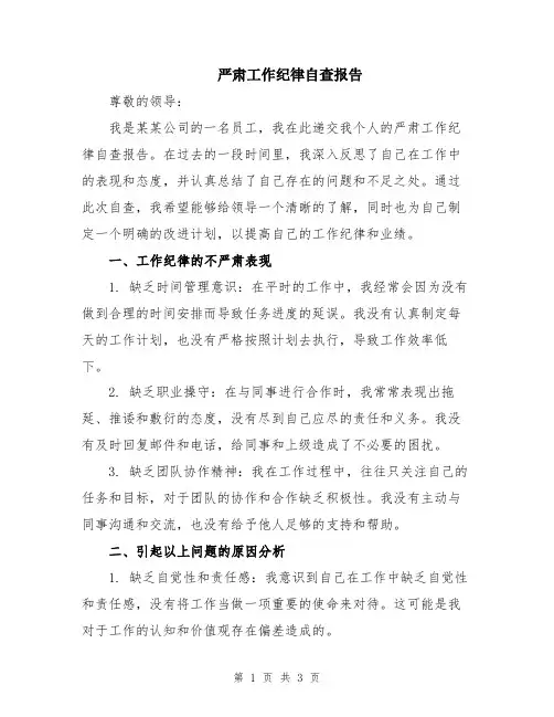 严肃工作纪律自查报告