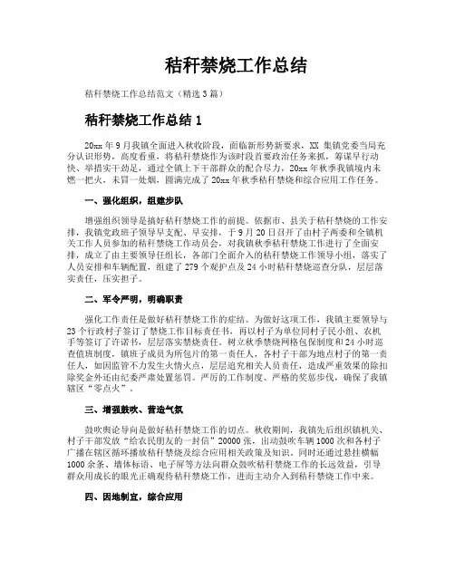 秸秆禁烧工作总结