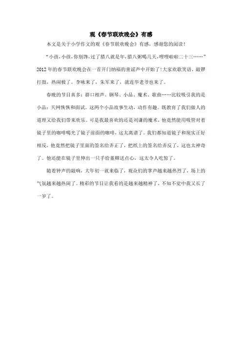 观《春节联欢晚会》有感_小学作文