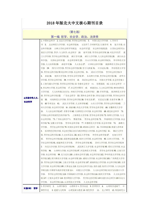 2018年版北大中文核心期刊目录