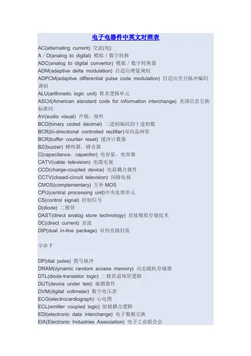 电子电器件中英文对照表