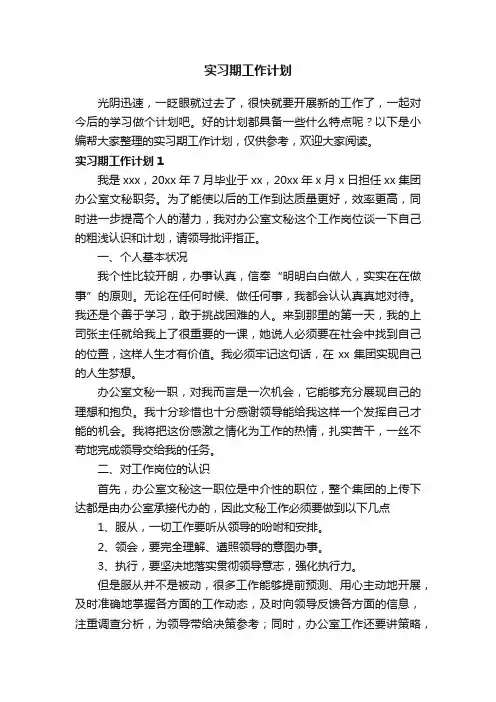 实习期工作计划8篇