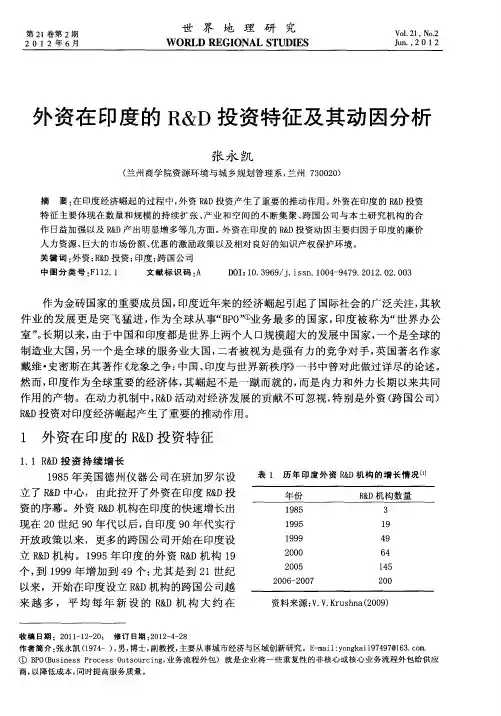外资在印度的R&D投资特征及其动因分析