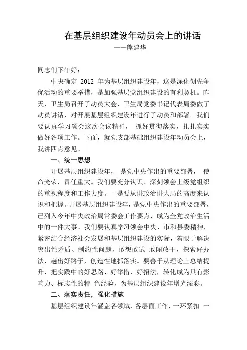 在基层组织建设年动员会上的讲话
