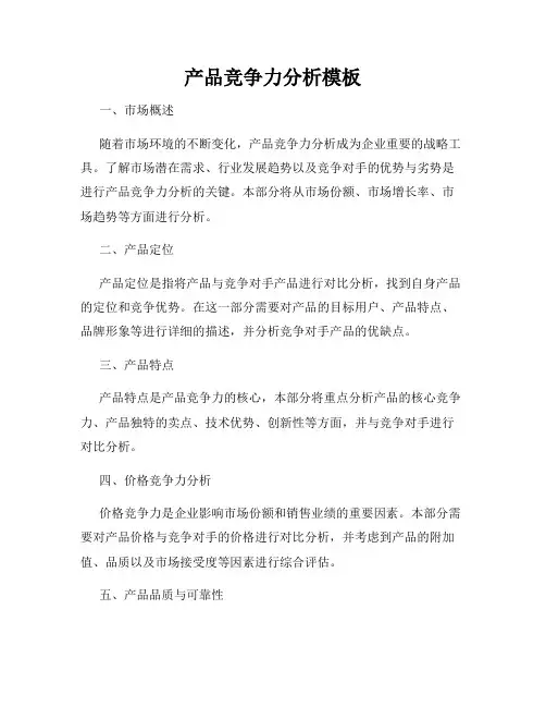 产品竞争力分析模板