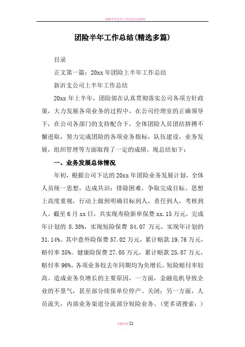团险半年工作总结范文