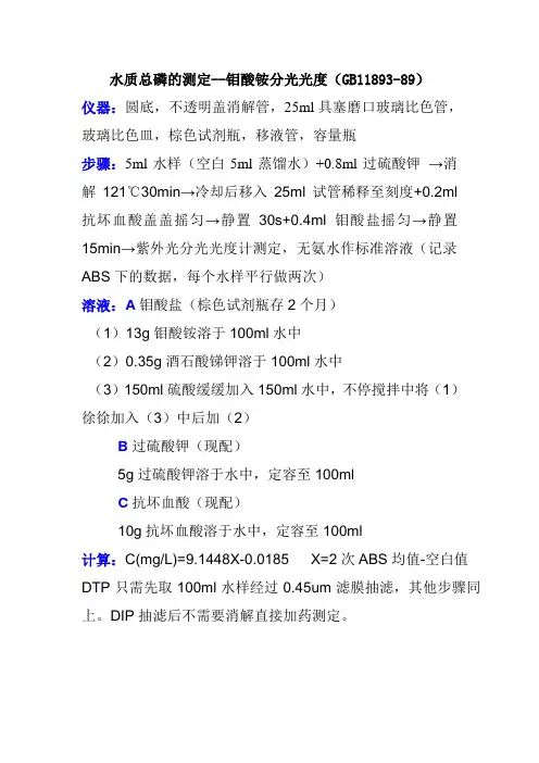 水质总磷,总磷,叶绿素,COD,悬浮物的测定