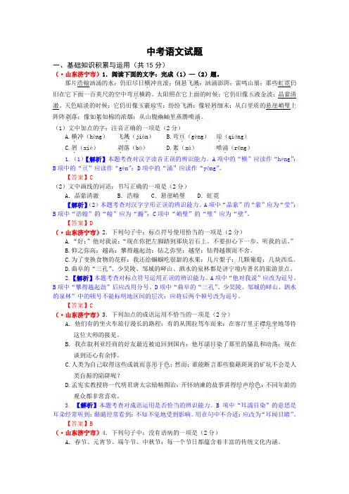 济宁市中考语文试题解析