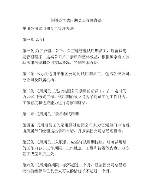 集团公司试用期员工管理办法