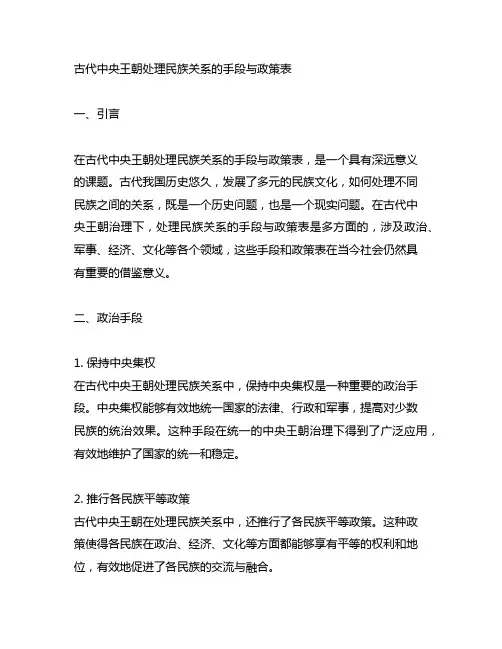 古代中央王朝处理民族关系的手段与政策表
