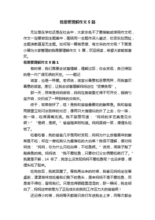我需要理解作文5篇
