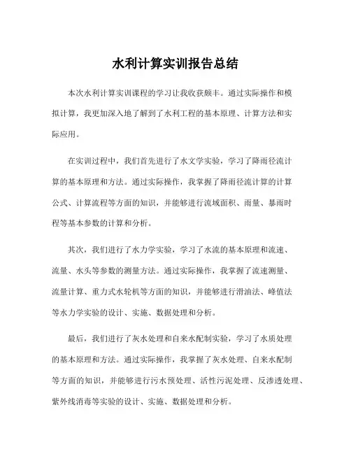 水利计算实训报告总结