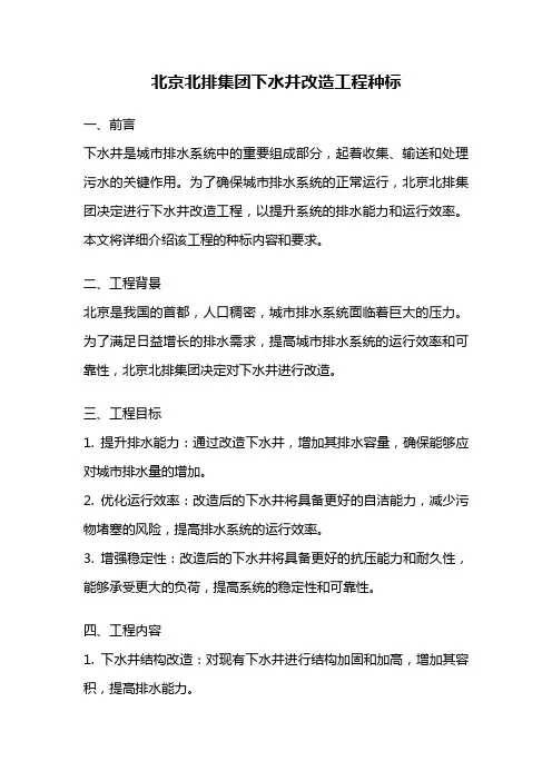 北京北排集团下水井改造工程种标