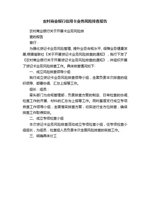 农村商业银行信用卡业务风险排查报告