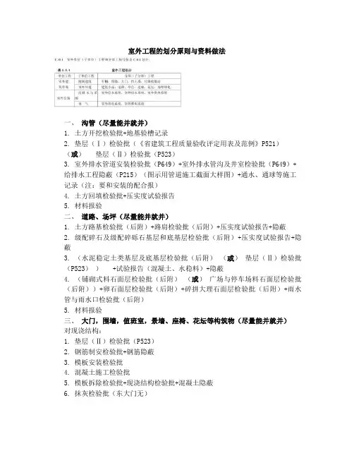 室外工程的划分原则及资料做法