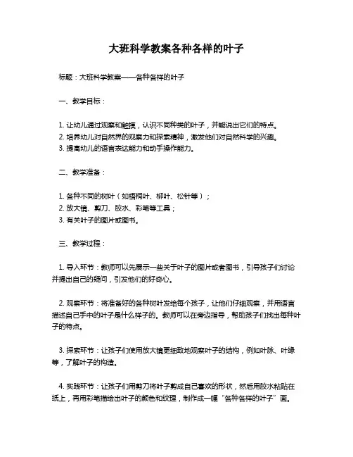 大班科学教案各种各样的叶子