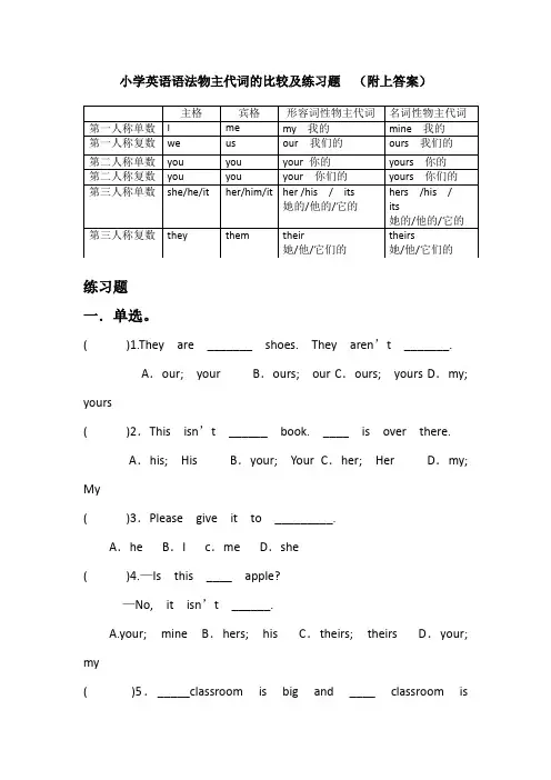 小学英语形容词性物主代词和名词性物主代词习题