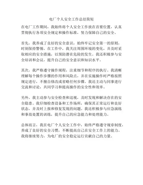 电厂个人安全工作总结简短
