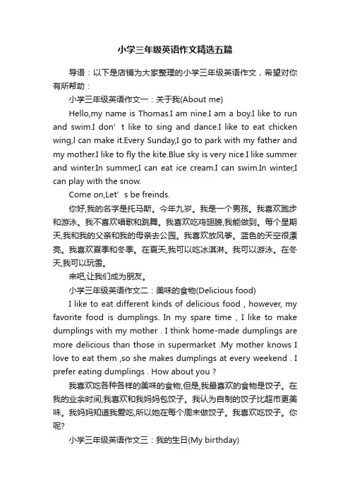 小学三年级英语作文精选五篇