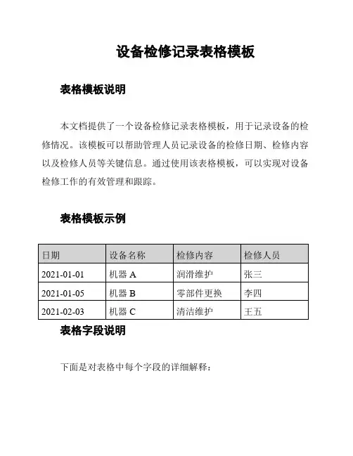 设备检修记录表格模板