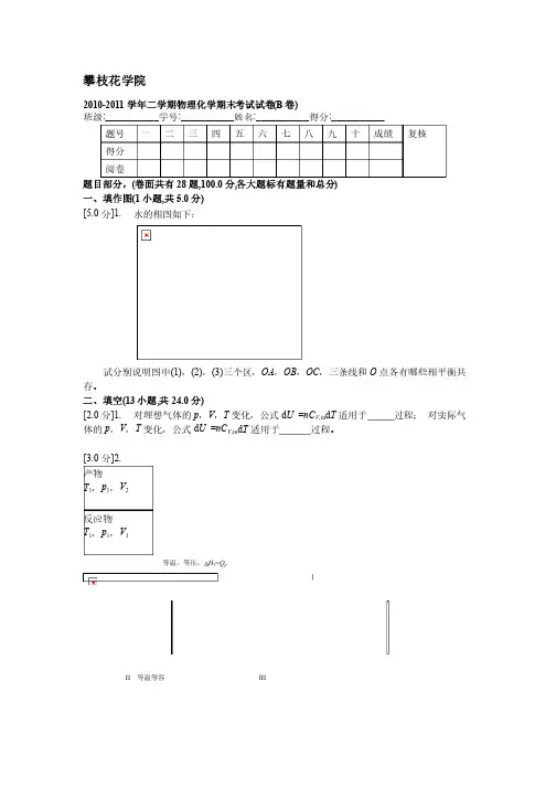 2010-2011学年二学期物理化学期末考试试卷（B卷）2