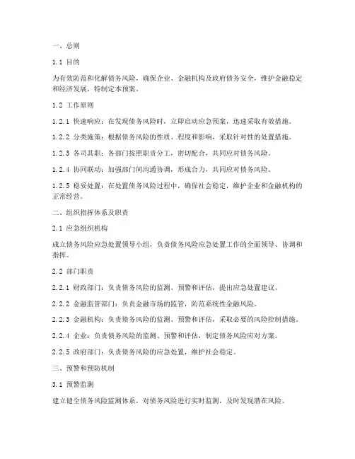 债务风险应急处置预案