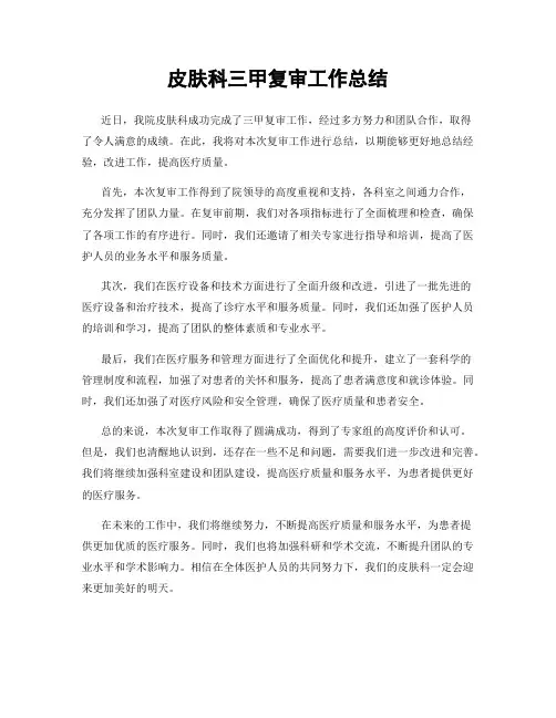 皮肤科三甲复审工作总结