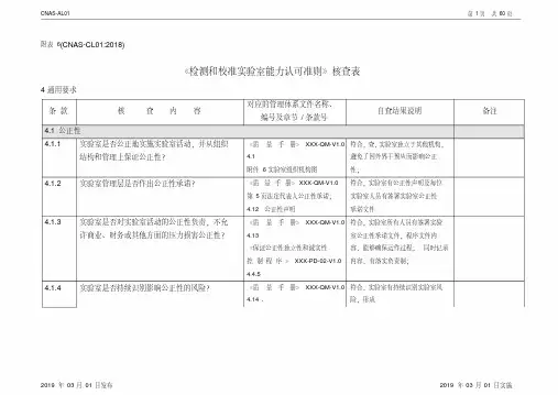CNAS-认可准则核查表