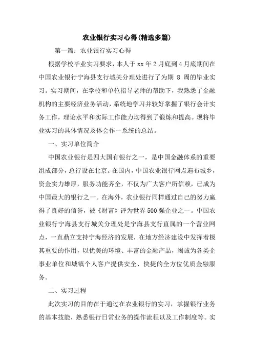 最新农业银行实习心得(精选多篇)