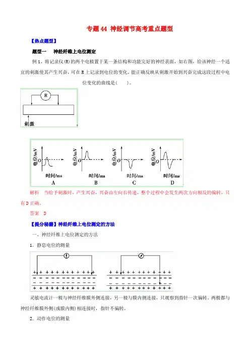 高考生物 热点题型和提分秘籍 专题44 神经调节高考重点题型(含解析)